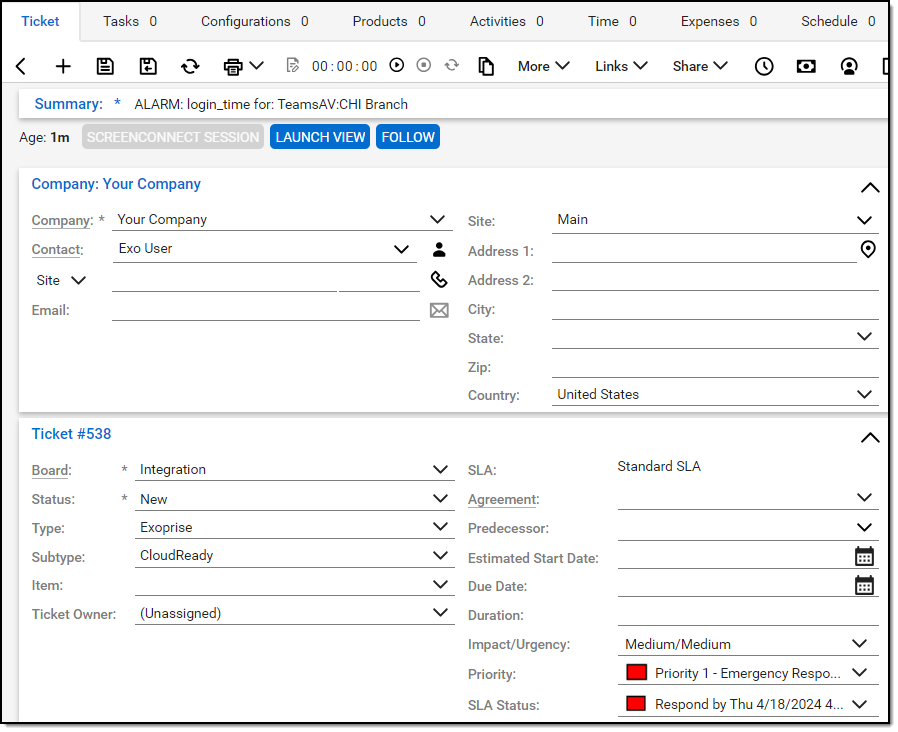 CloudReady Alarm in ConnectWise PSA