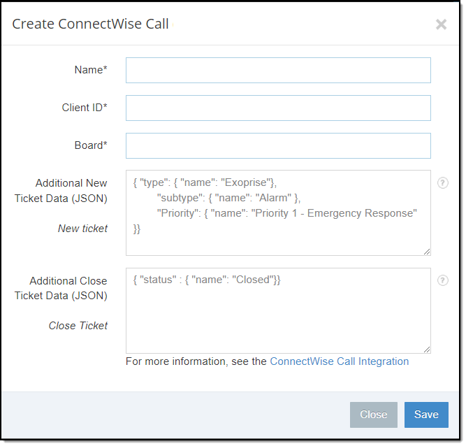 ConnectWise PSA integration screens