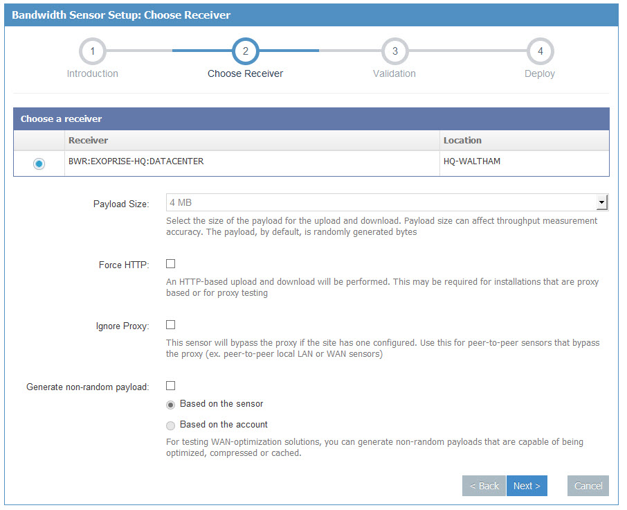 Bandwidth Sensor Setup Options