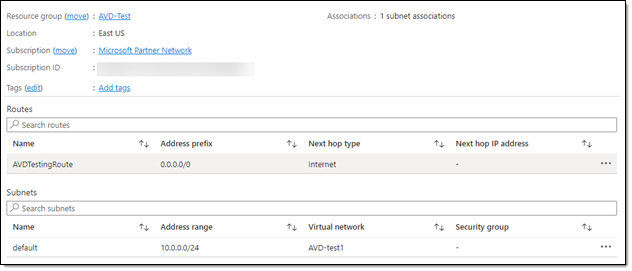 The Route and Subnet Configurations