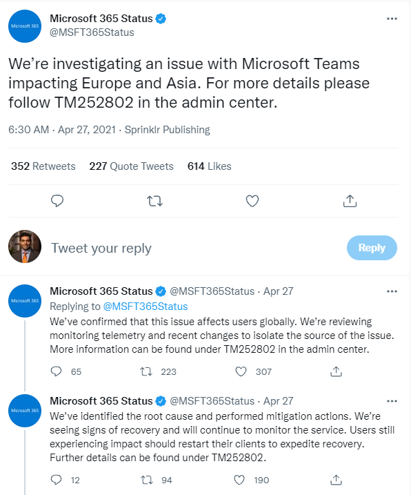 Microsoft Teams outage TM252802 