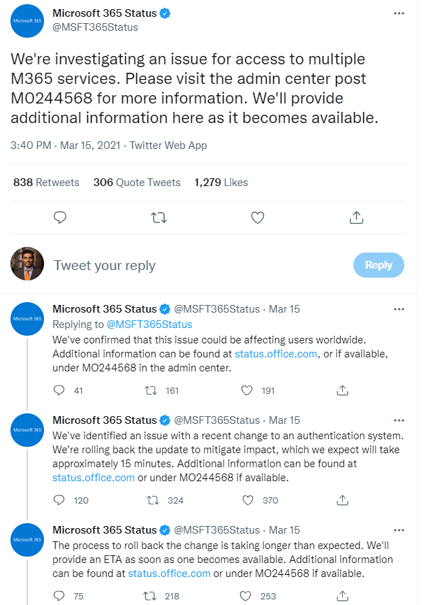 Microsoft 365 outage March 15