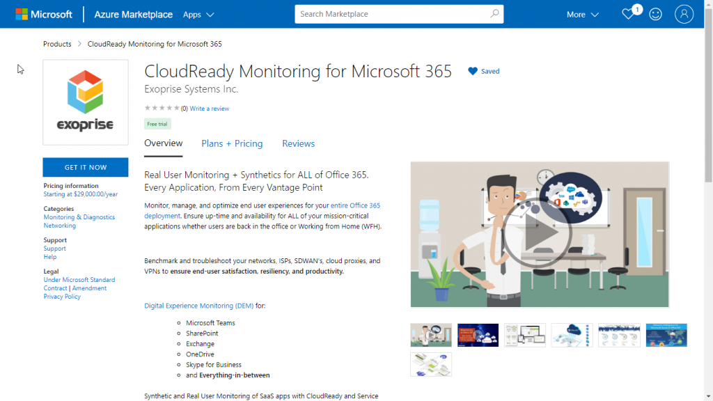 Exoprise Available in Azure Marketplace CloudReady Monitoring for Microsoft 365