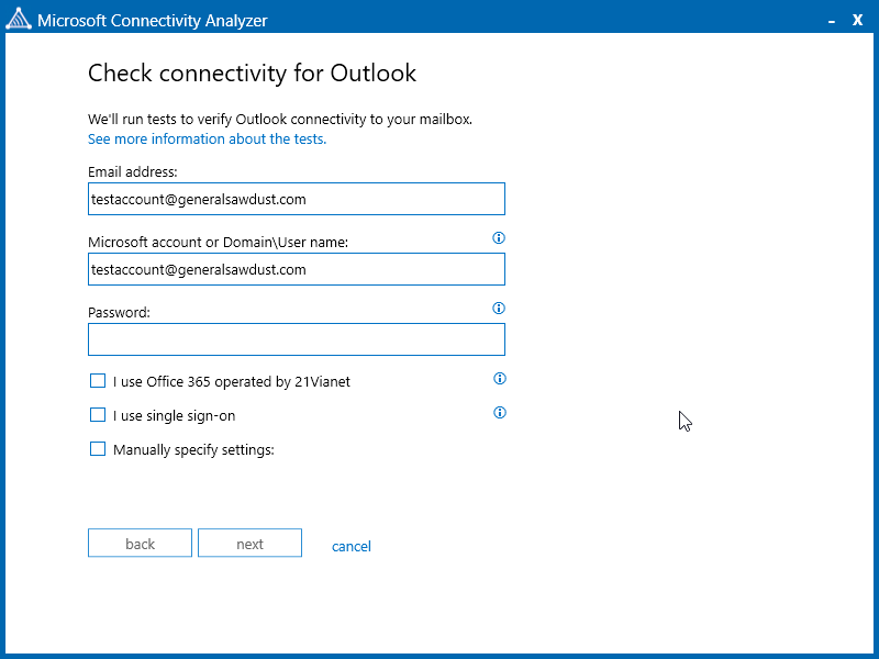 Configure the Microsoft Connectivity Settings for the Account