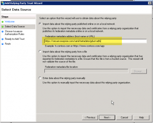 Import metadata by URL from SAML configuration