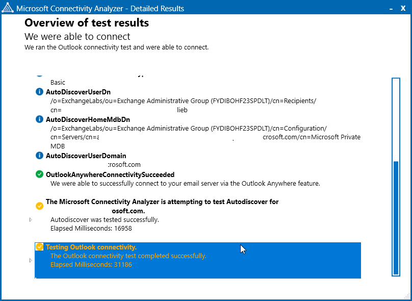 Overview of Microsoft Connectivity Test results