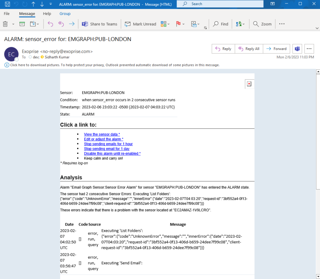 exoprise email status outlook EX512238