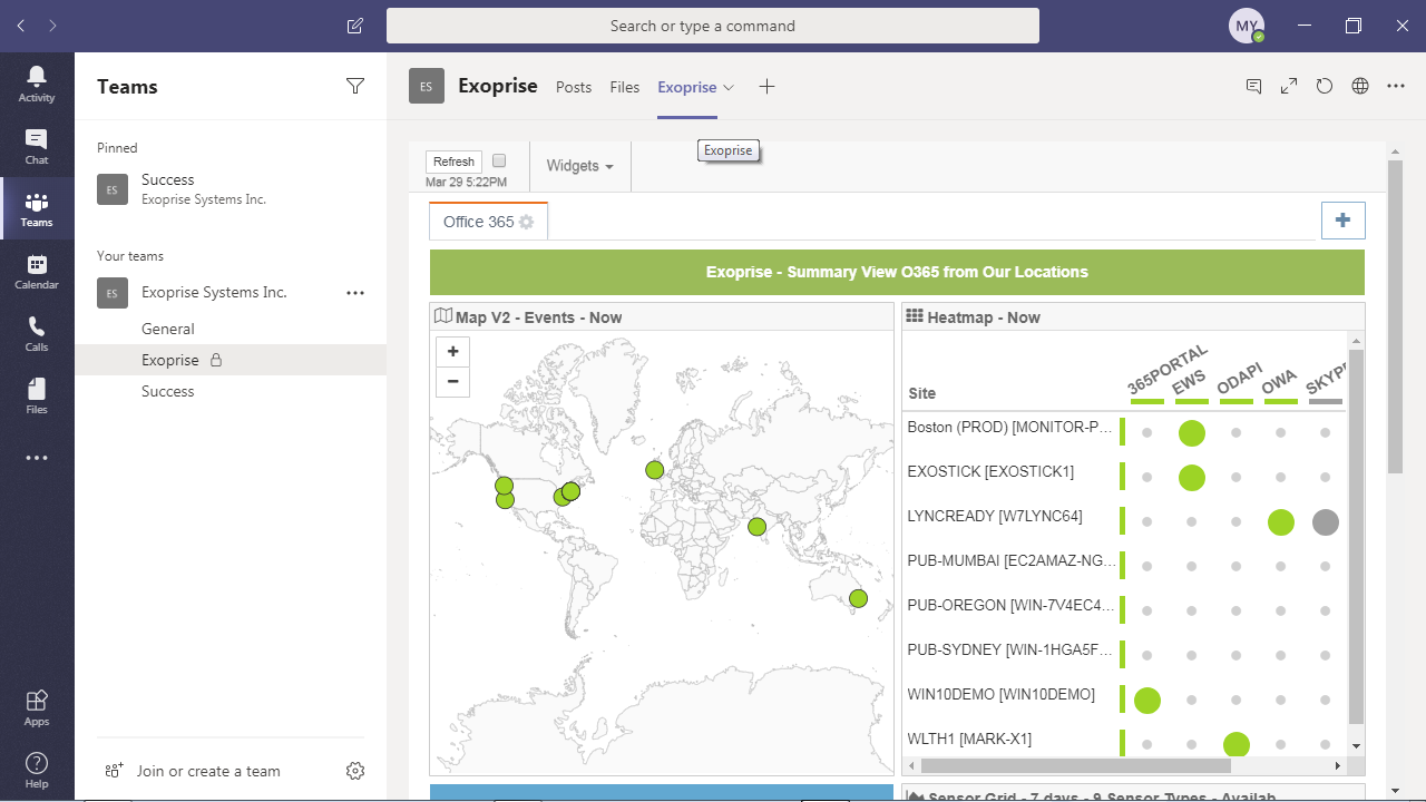 Microsoft Teams with Integrated Office 365 Monitoring Dashboard