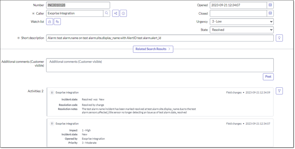 ServiceNow Incident with variables