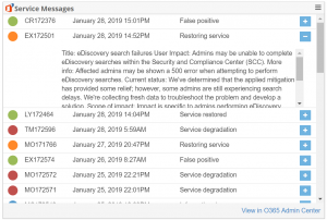 Integrated Office 365 Service Messages