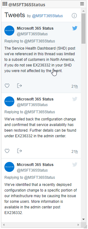 EX236322 Microsoft 365 Status Outage, Exchange And AAD perfomance