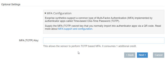 MFA Setup Screen, Any Sensor