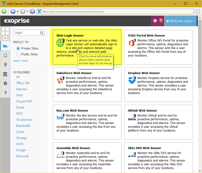 Choose the Web Login Sensor