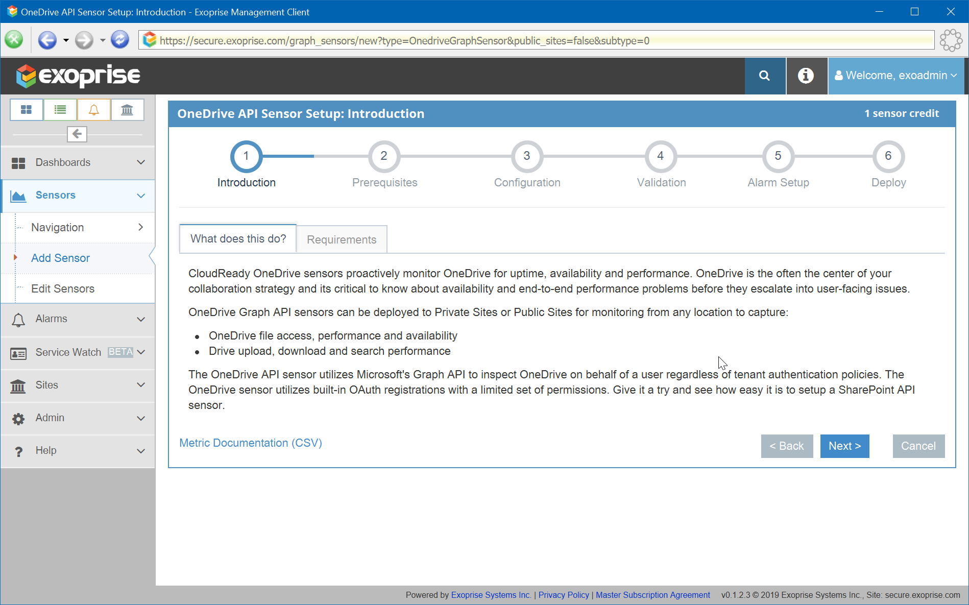 OneDrive Sensor Setup