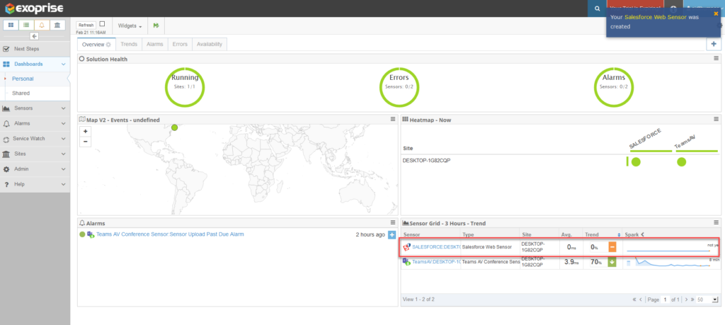 salesforce network performance data and dashboard