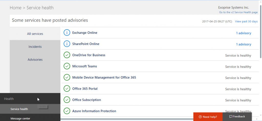 The Office 365 Service Health Dashboard In Action