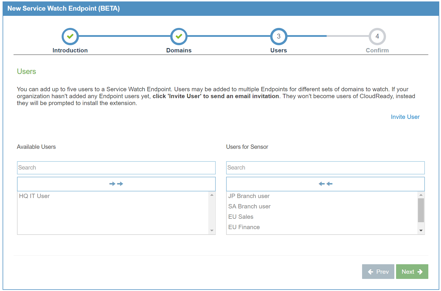 Service Watch Configure or Invite New Users Configure users