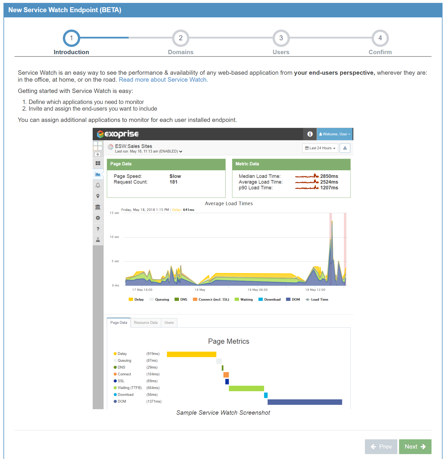 Service Watch Setup Start Page
