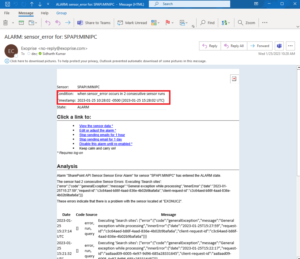 sharepoint error and outage 25 jan 2023