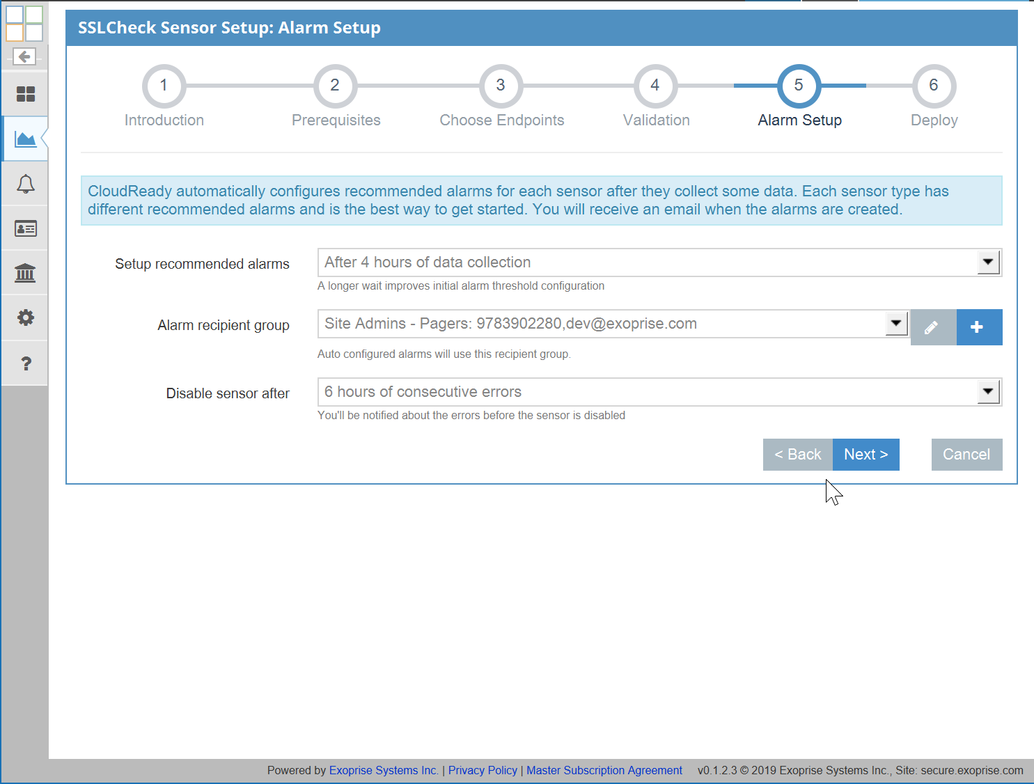 SSLCheck Sensor Alarm Setup