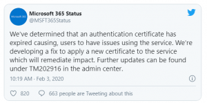 Microsoft Teams SSL Certificate Outage Status