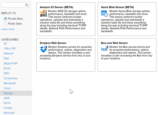 Choose storage sensors for Amazon S3 or Azure Blob testing