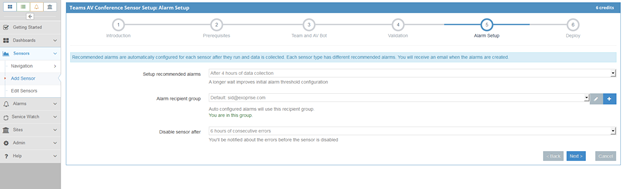 alarm setup in teams AV