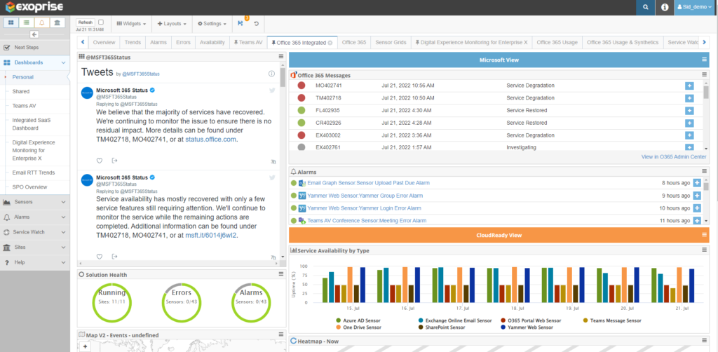teams down and outage dashboard for TM402718 status