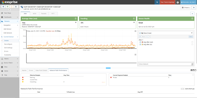 jitter, packet loss, RTT metric monitoring