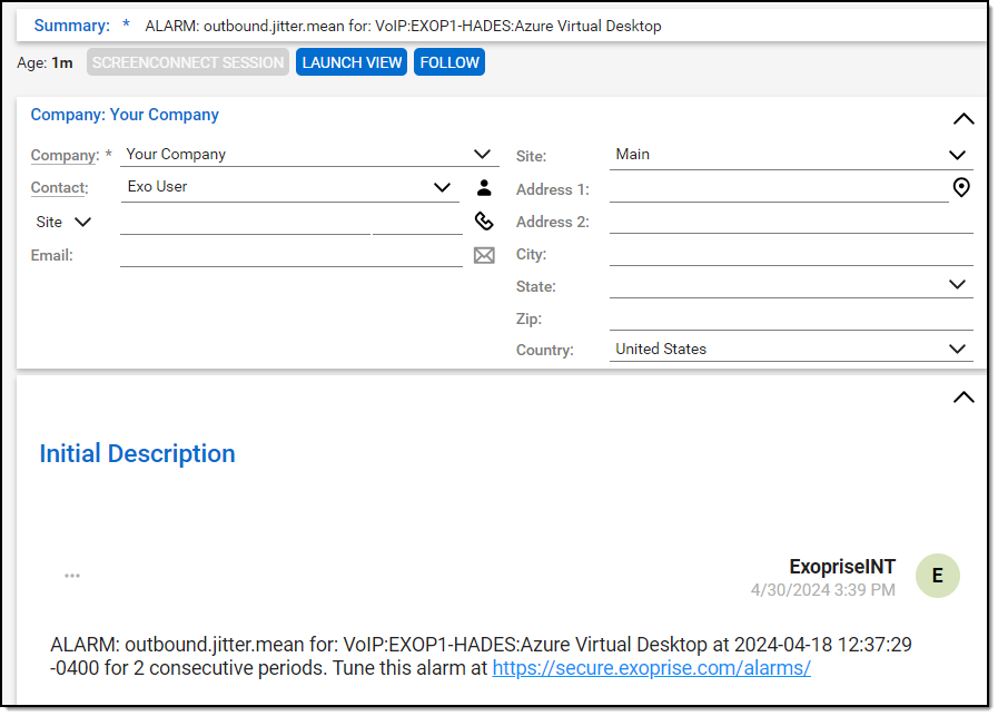 VoIP ticket in ConnectWIse